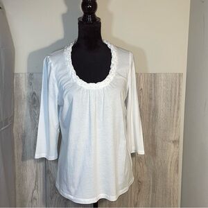 Talbot's White Long Sleeve Tee Elegant Braid Around U-Shaped Neckline XL